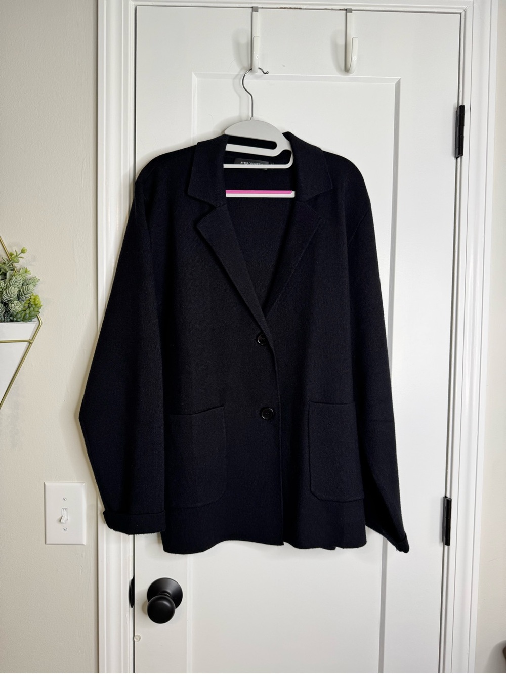Merokeety Black Sweater Knit Blazer